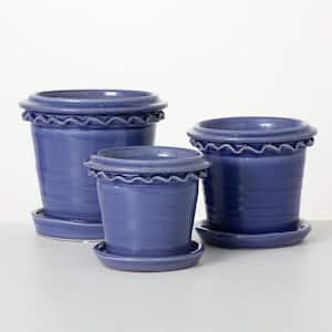 6 in., 6.5 in. and 8 in. Provincial Design Indigo Ceramic Pots (Set of 3)