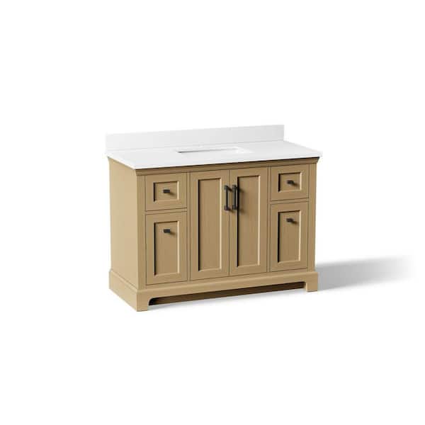 Charlemont 48 in. Single Sink Freestanding Light Oak Bath Vanity with White Quartz Top