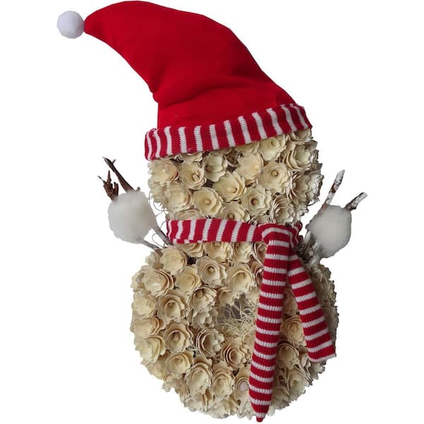 Christmas Time 25 in. Snowman Shaped Artificial Christmas Wreath with Red Hat and Striped Scarf