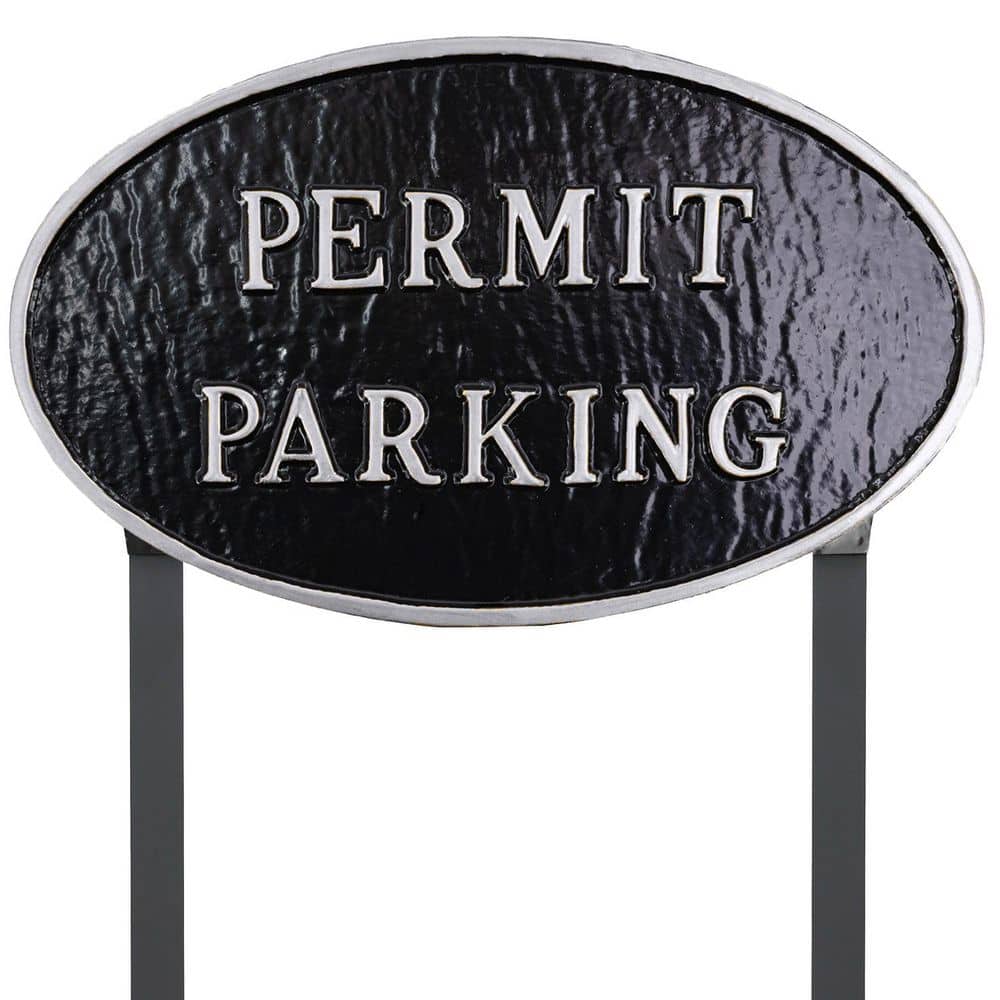 "10"" x 18"" Large Oval Permit Parking Statement Plaque Sign with Lawn Stakes - Black/Silver" price history on PriceWatchPro
