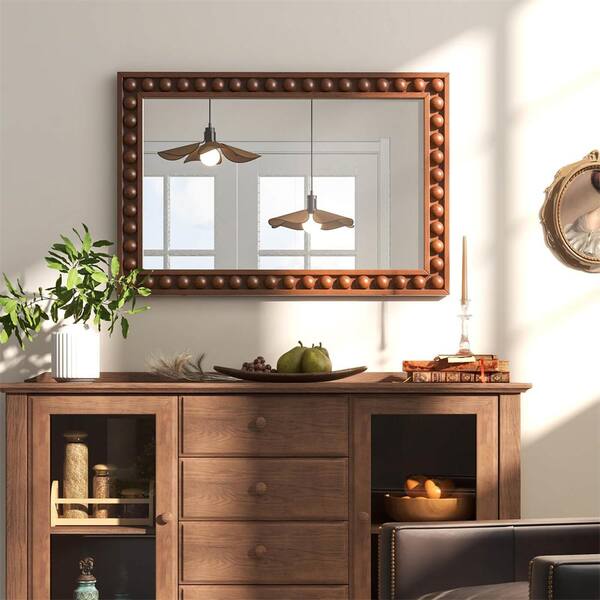 24 in. W x 36 in. H Rectangular Framing Wood Wall Bathroom Vanity Mirror in Brown