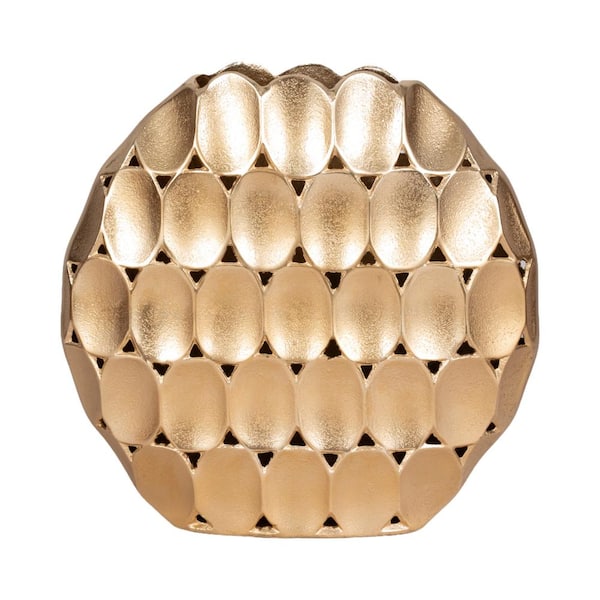 Liv & Skye 13 in. Gold Metal Oval Decorative Vase