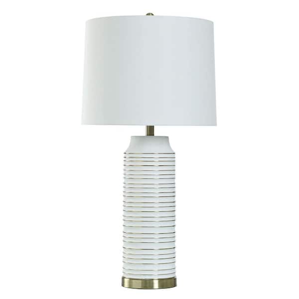StyleCraft White Table Lamp with White Linen Shade 32 in.