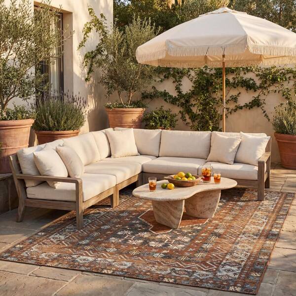Vanelle Traditional Brown 6 ft. x 9 ft. Outdoor Area Rug