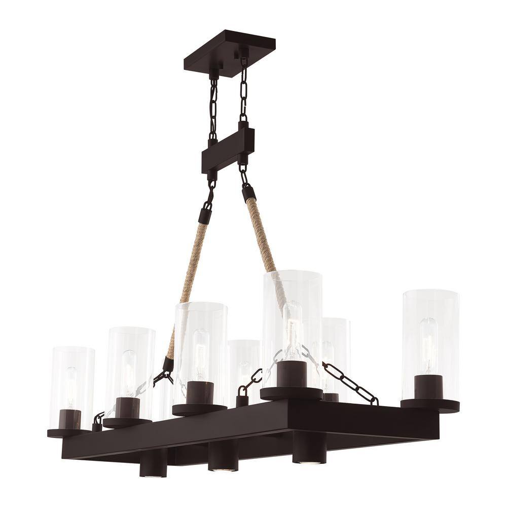 Metuchen Bronze Linear Chandelier with Clear Glass and Rope Detail, 11-Light