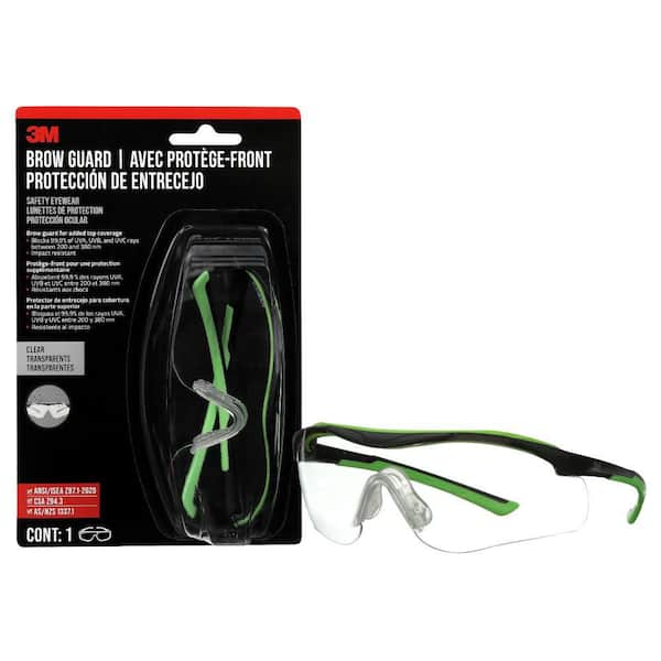 Black/Green, Brow Guard Eyewear with Clear Lens