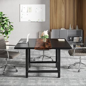 Capen 39.3 in. Square Brown and Black Engineered Wood Computer Desk Small Conference Table
