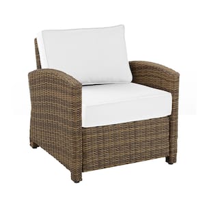 Bradenton Weathered Brown Water Resistant Wicker Outdoor Lounge Chair with Sunbrella White Cushions