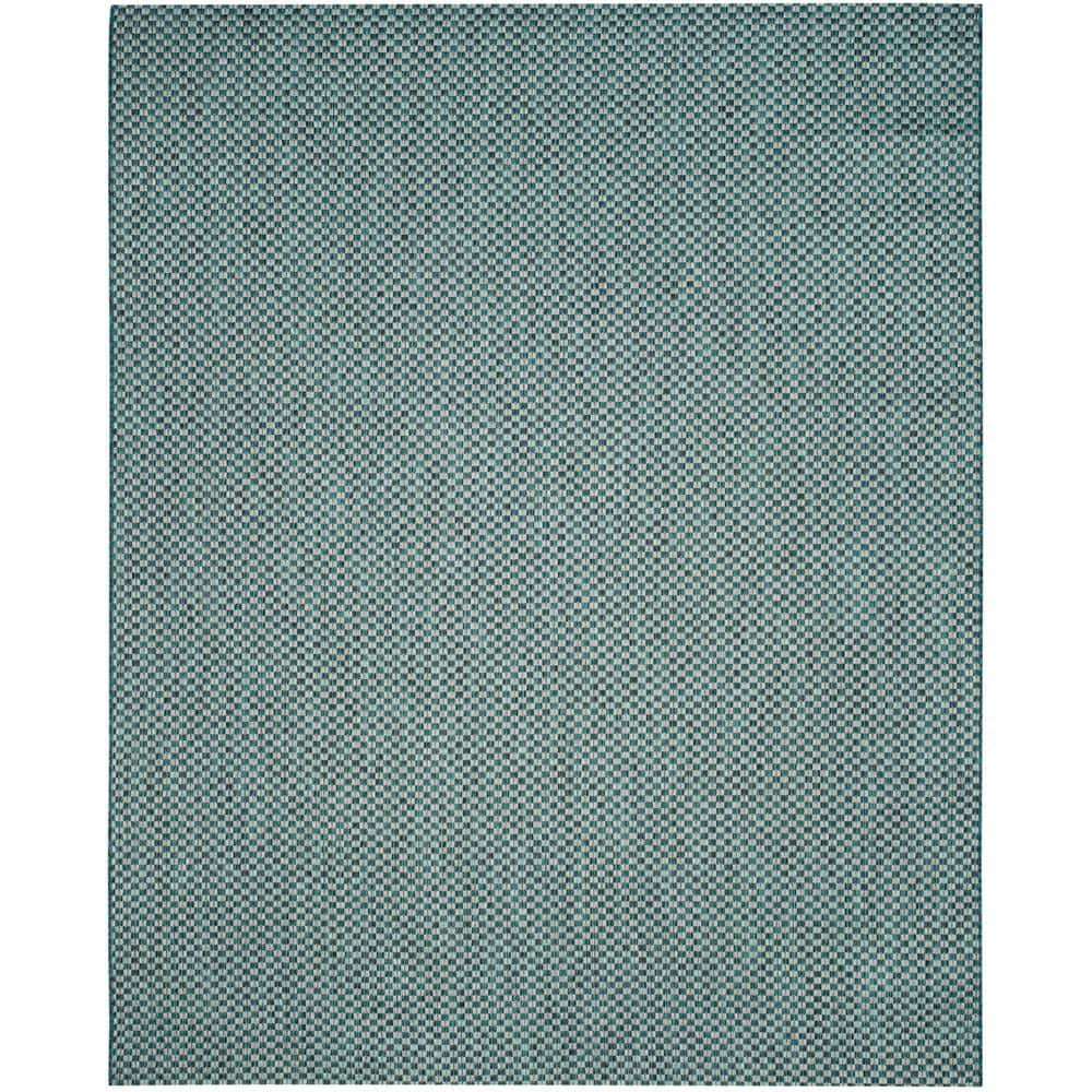 Turquoise and Light Grey Flat Woven Synthetic 9' x 12' Area Rug