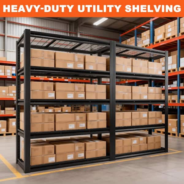 Huluwat 5 Tier Heavy Duty Black Metal Utility Shelving Unit Solid