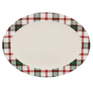 13.75in. Multi-Colored Plaid Stoneware Oval Holiday Serving Platter