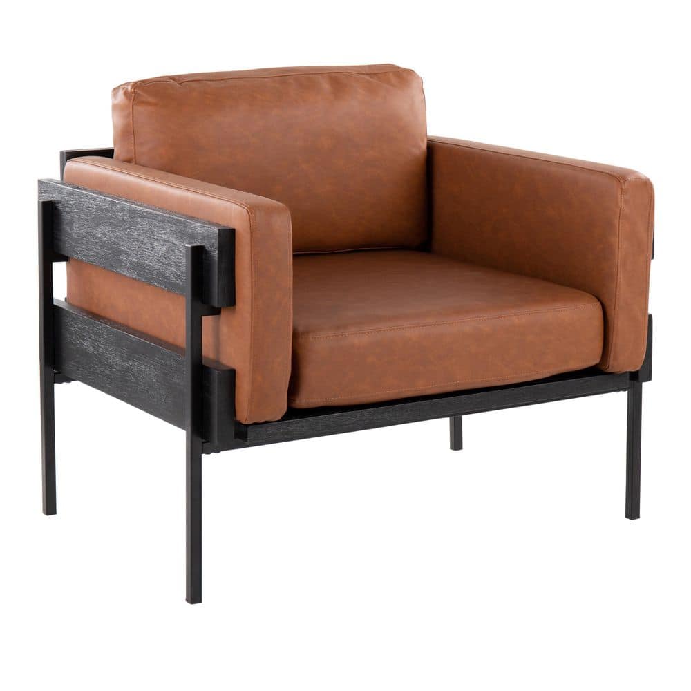 Lumisource Kari Camel Faux Leather, Black Wood and Black Metal Arm