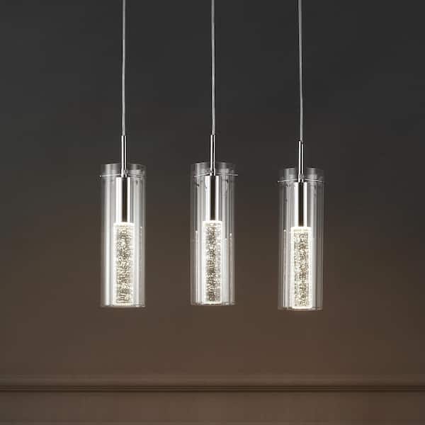JONATHAN Y Mium 21.63 in. 3-Light Modern Style Iron/Crystal/Glass Integrated LED Linear Pendant Light, Chrome