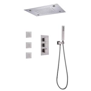 4-Spray Dual Ceiling Mount LED Rain Shower Head Fixed and Handheld Shower Head 1.8 GPM in Brushed Nickel with 3-Jets