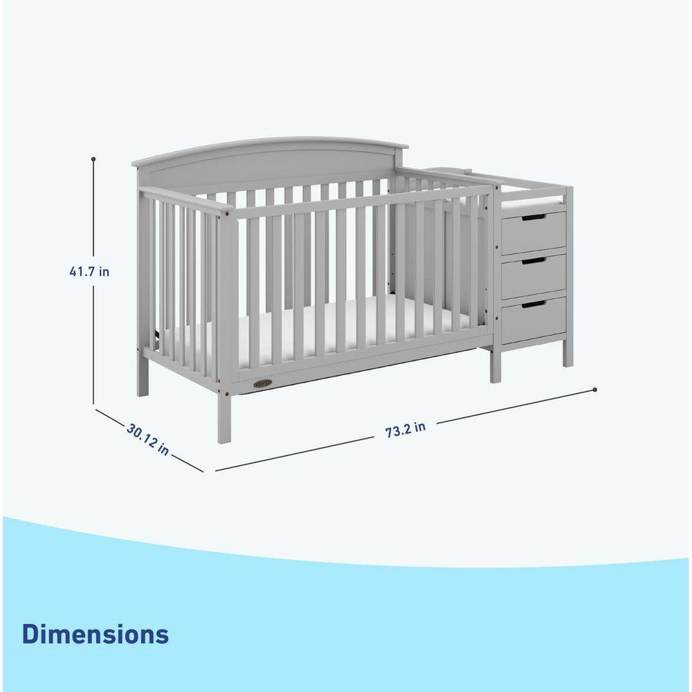 Pebble Gray Pine Convertible Crib and Changer with Storage