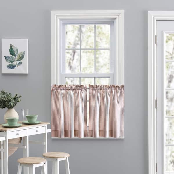 Ellis Curtain Plaza Stripe Brick Polyester/Cotton Light Filtering Tailored Tiers - 56 in. W x 36 in. L