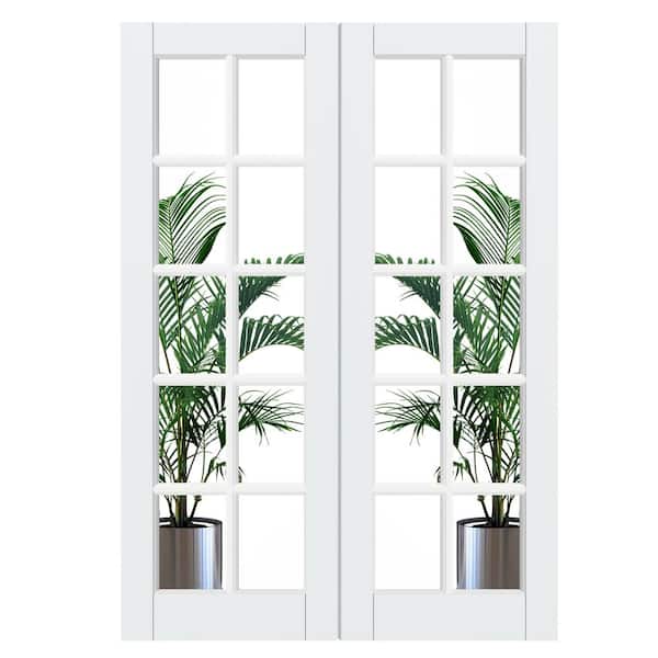 56 in. x 80 in. 10 Lite, White Primed, No Bore, Clear Glass, Composite MDF Interior Door Slab