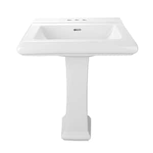4 in. Modern White Ceramic Rectangular Vessel Sink with 3 Faucet Holes at Faucet Centers, with Overflow