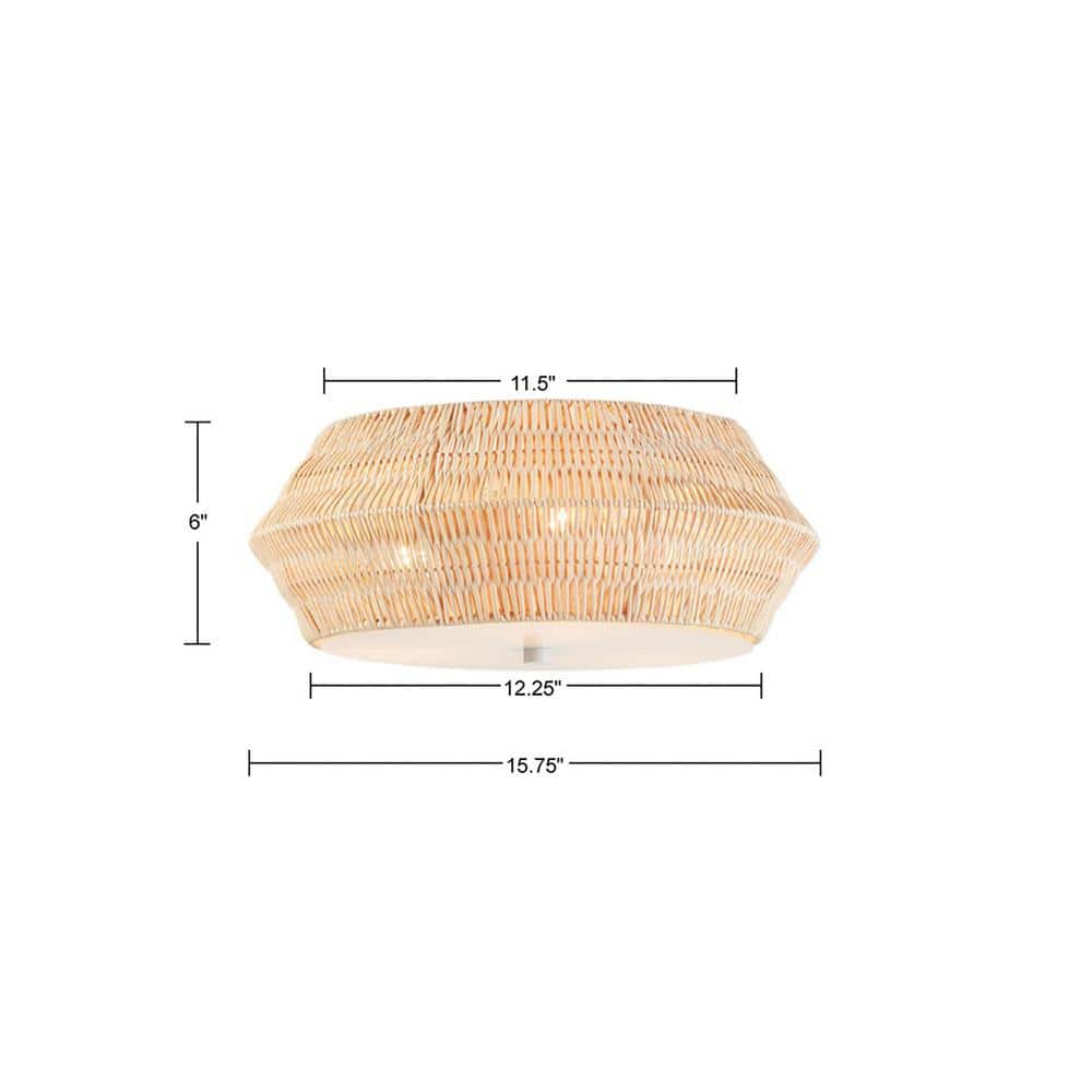 Mililani Natural Bamboo and Iron Drum Flush Mount Ceiling Light