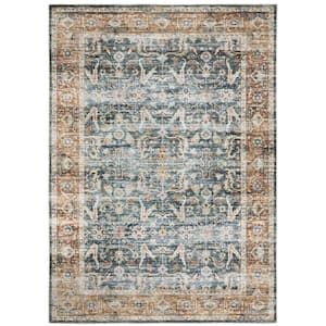 Cascade Blue/Rust 5 ft. x 7 ft. Vintage Persian Polyester Machine Washable Indoor Area Rug