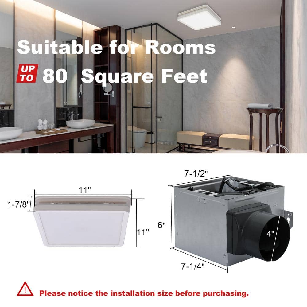 White Square 80 CFM Bathroom Exhaust Fan with LED Light