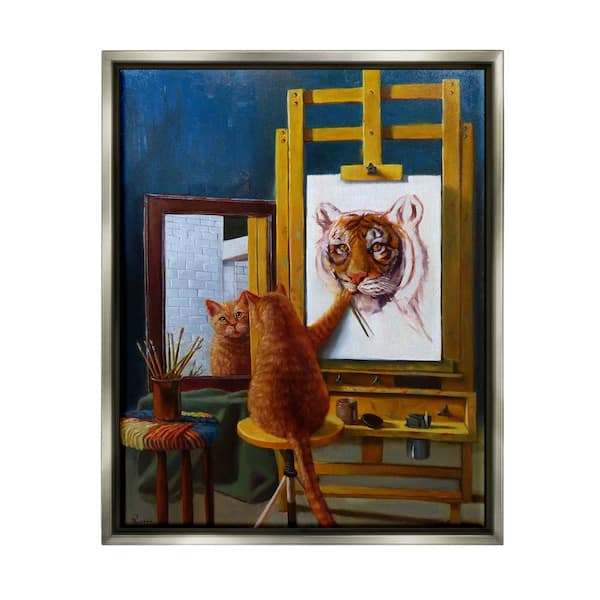 The Stupell Home Decor Collection Cat Self Portrait as a Tiger Funny Painting by Lucia Heffernan Floater Frame Typography Wall Art Print 31 in. x 25 in.