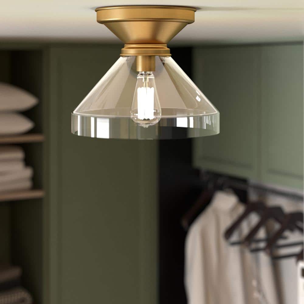Brass and Glass 12" Semi Flush Mount Ceiling Light