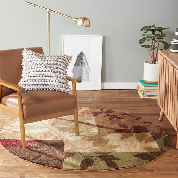 Tribeca Beige/Brown 5 ft. Round Geometric Area Rug