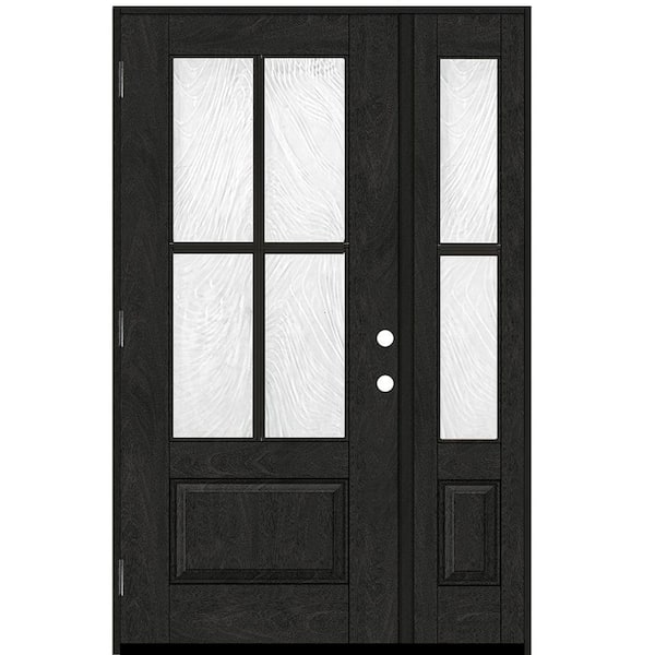 Steves & Sons 51 in. x 80 in. Regency 3/4-Lite 4SDL Brook Deco Glass RHOS Onyx Fiberglass Prehung Front Door 12 in SL_6-9/16 in. Jamb