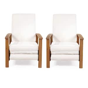 Roslyn Teak Brown Push Back Recline Wood Outdoor Recliner with Cream Cushion (2-Pack)