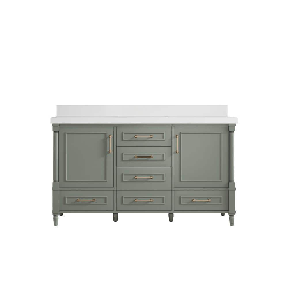 Hudson 60 in. W x 22 in. D x 36 in. H Single Sink Bath Vanity in Evergreen with 2 in. White Quartz Top price history on PriceWatchPro