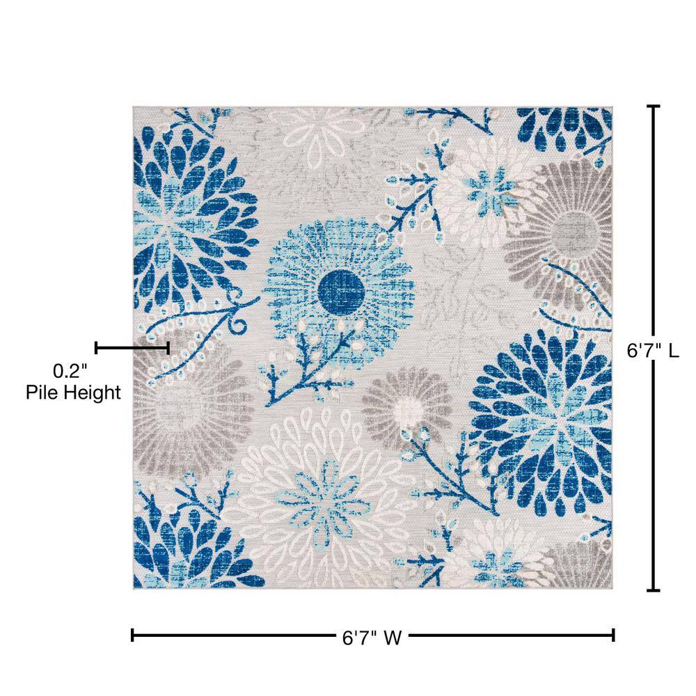 Grey/Blue Floral Easy-Care Square Synthetic Area Rug