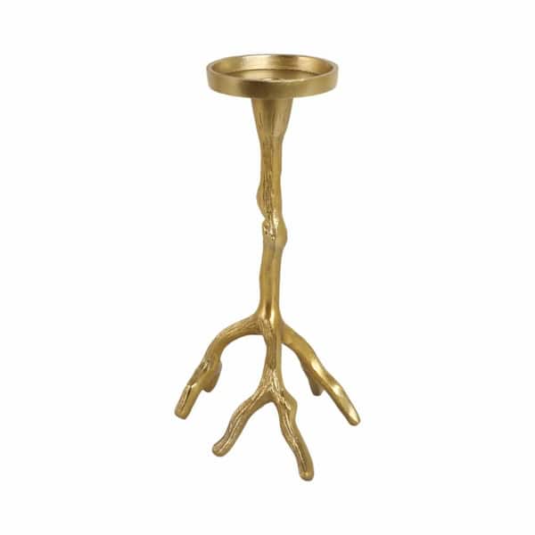 Liv & Skye Gold 10 in. Roots Pillar and Taper Candle Holder