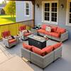 HOOOWOOO Howell 11-Piece Wicker Outdoor Furniture Patio Fire Pit Conversation Sofa Set with Swivel Chairs and Red Cushions MFP54-SWKT80C11