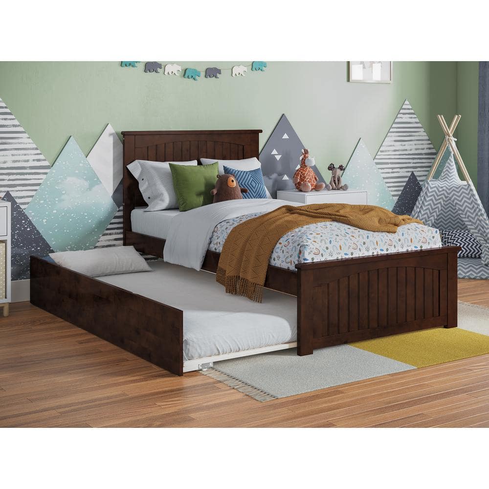 Nantucket Walnut Twin Wood Platform Bed with Trundle