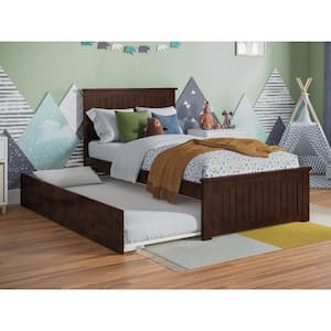 Nantucket Walnut Brown Solid Wood Frame Twin Platform Bed with Matching Footboard and Twin Trundle