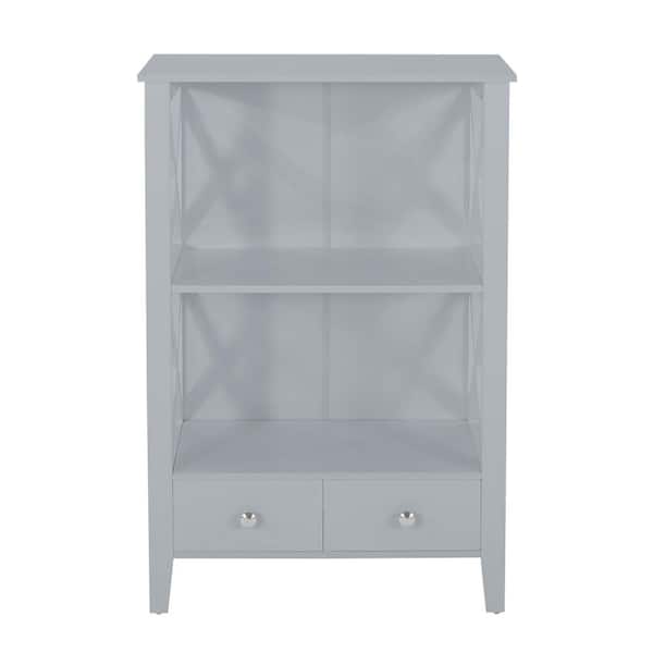 EPOWP 23.75 in. W x 12.5 in. D x 36.5 in. H Gray Short MDF Freestanding Linen Cabinet with 2 Drawers in Gray