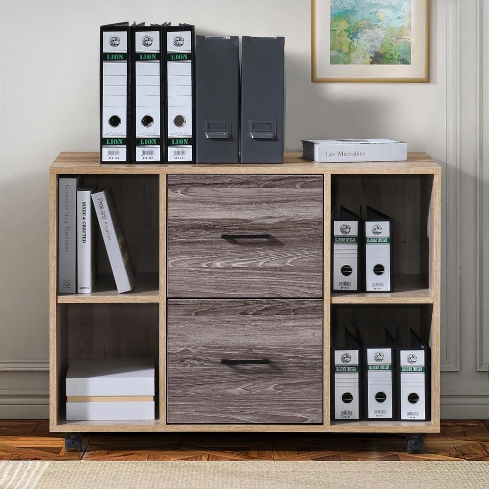 2-Drawer Oak Wood 35.43 in. W Lateral File Cabinet