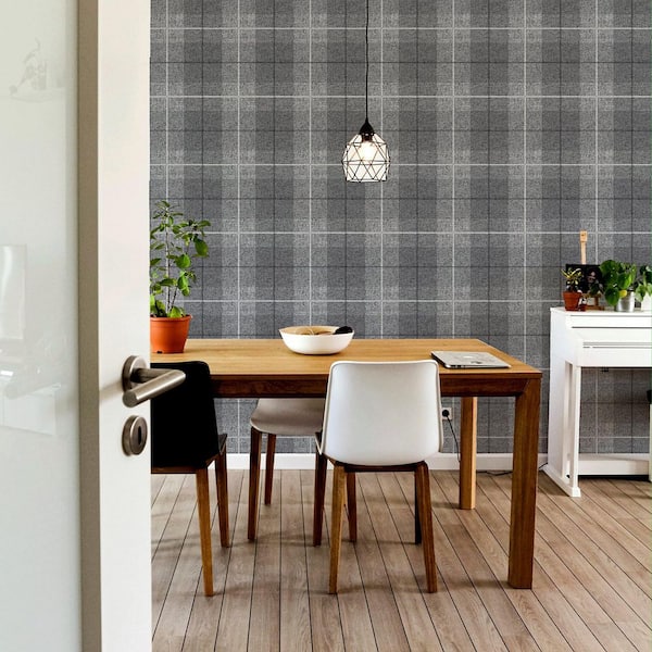 Hector Charcoal Black Plaid Wallpaper Sample