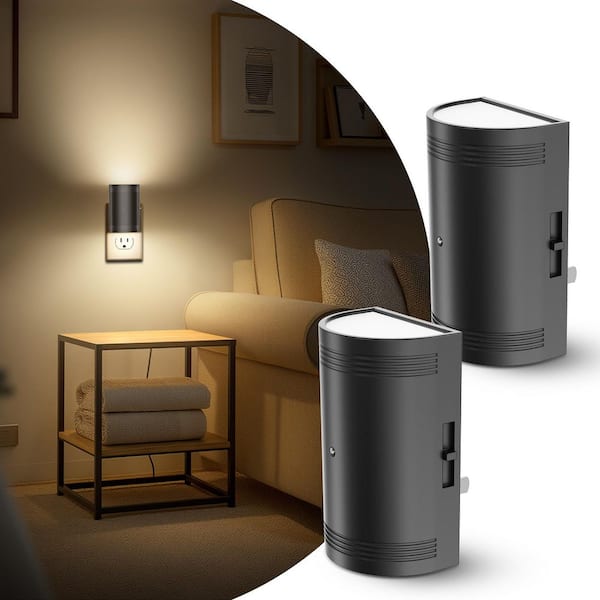 1-Light Black Dimmable Plug-In Night Lights with Dusk to Dawn Sensor, 3000K Warm White Glow(4-Pack)