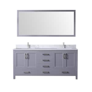Jacques 72 in. W x 22 in. D Dark Grey Double Bath Vanity, Carrara Marble Top, Faucet Set, and 70 in. Mirror