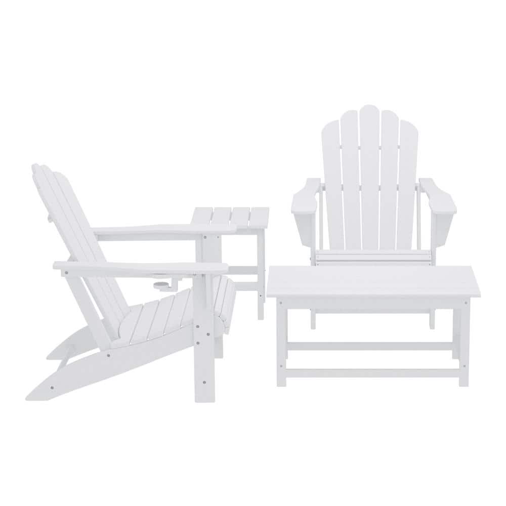 Aderson 4-Piece All Weather Outdoor Patio Plastic Adirondack Chairs with Cup Holders and Table Set in White price history on PriceWatchPro