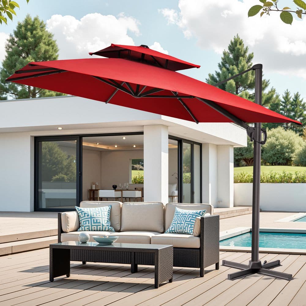 Double Top Aluminium 9.5 ft. Square Heavy-Duty 360-Degree Rotation Cantilever Patio Umbrella in Red Without Base price history on PriceWatchPro