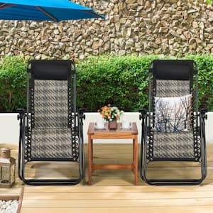 Outdoor Lounge Chair Zero Gravity Folding Patio Rattan in Mix Brown and Gray (Set of 2)