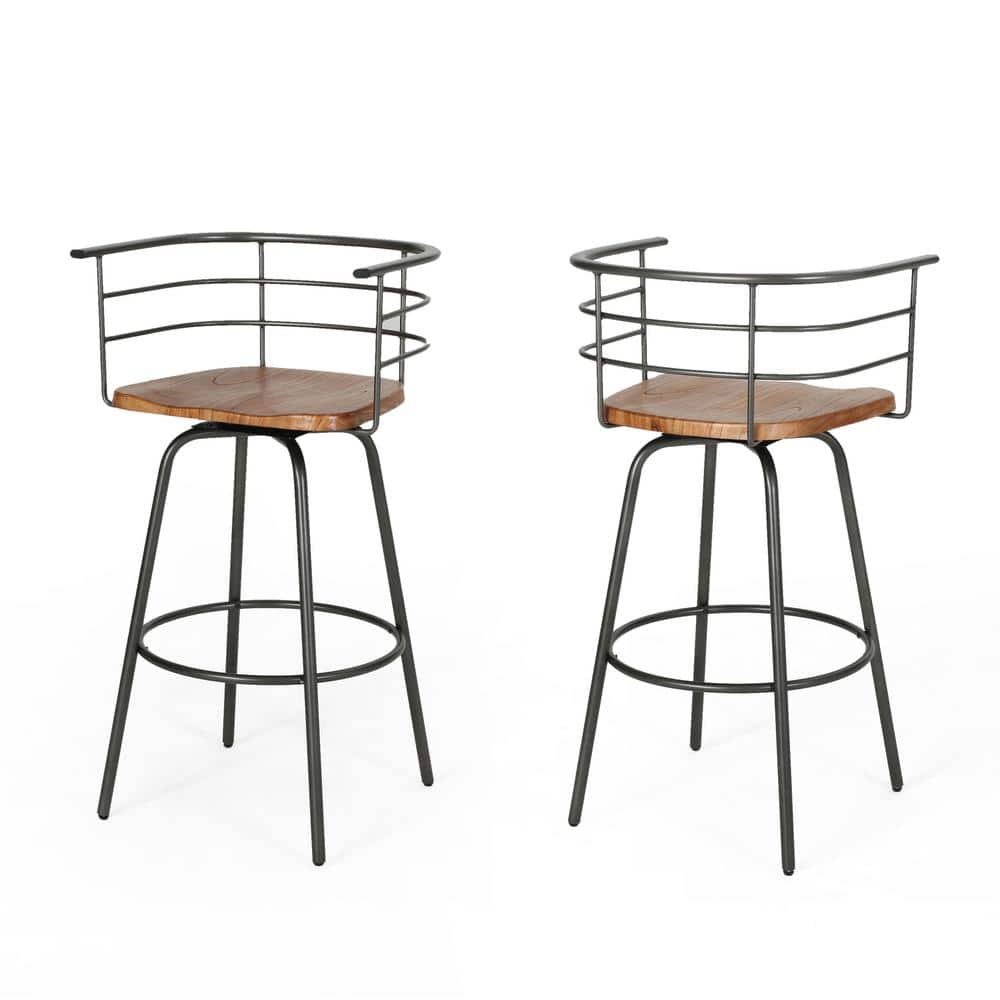 Frothingham 38.50 in. Dark Brown and Grey Swivel Bar Stool (Set of 2)