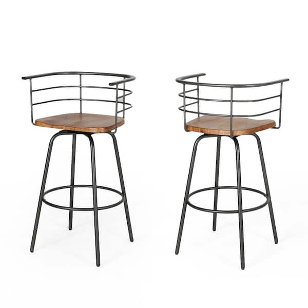 Unbranded Frothingham 38.50 in. Dark Brown and Grey Swivel Bar Stool (Set of 2)