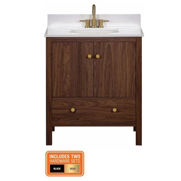 Rory 30 in. Single Sink Walnut Bath Vanity with White Engineered Marble Top (Assembled)
