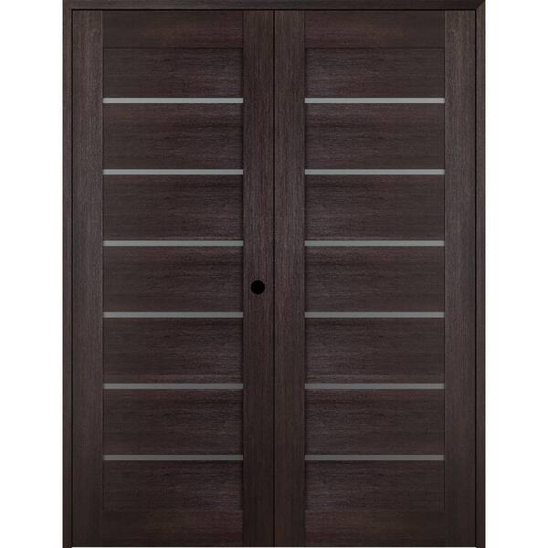 Belldinni Vona 07-02 36 in. x 80 in. Left Hand Active 6-Lite Frosted Glass Veralinga Oak Wood Composite Double Prehung French Door