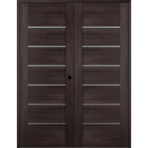 Belldinni Vona 07-02 56 in. x 80 in. Left Hand Active 6-Lite Frosted Glass Veralinga Oak Wood Composite Double Prehung French Door