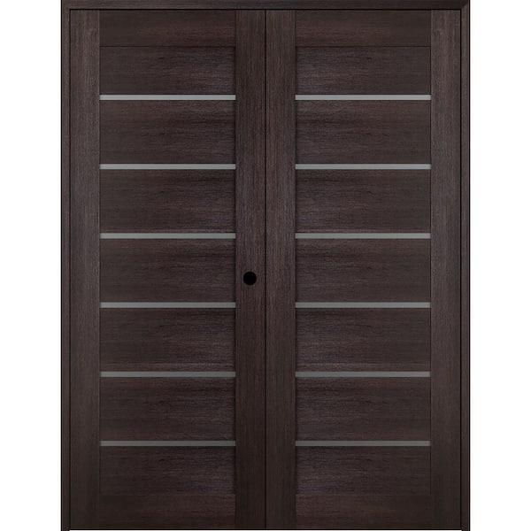 Belldinni Vona 07-02 48 in. x 80 in. Left Hand Active 6-Lite Frosted Glass Veralinga Oak Wood Composite Double Prehung French Door